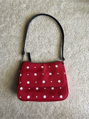 Red Polka Dot Shoulder Bag with Dark Navy Detachable Strap